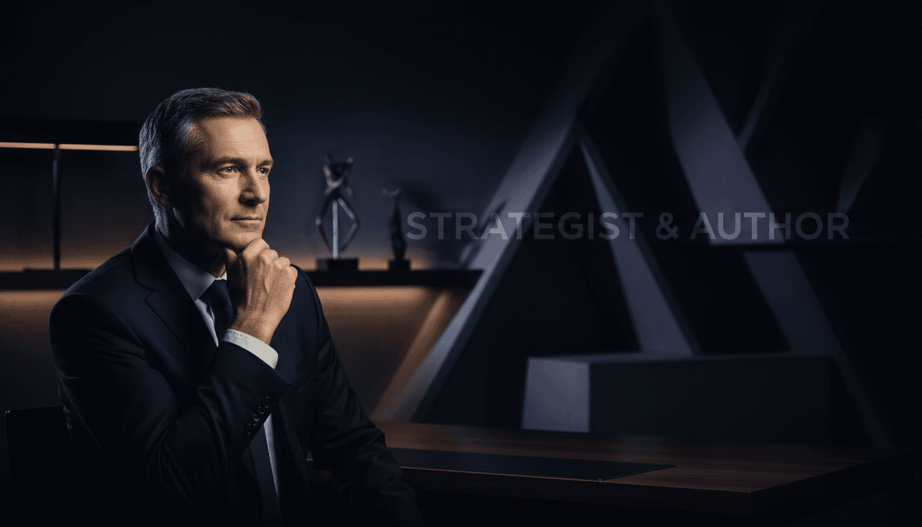 Portrait eines Senior-Strategisten in professioneller Umgebung mit architektonischen Elementen