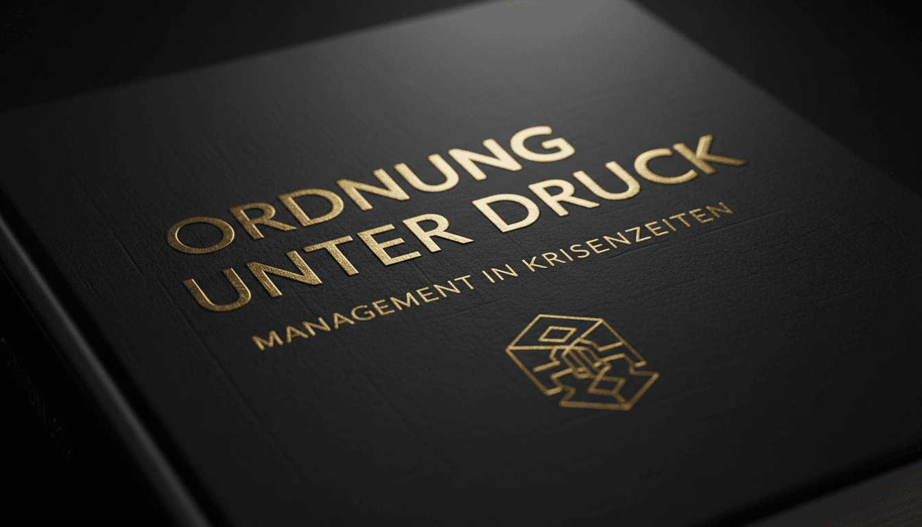 Nahaufnahme des Buchcover-Details von Ordnung unter Druck mit dramatischer Beleuchtung
