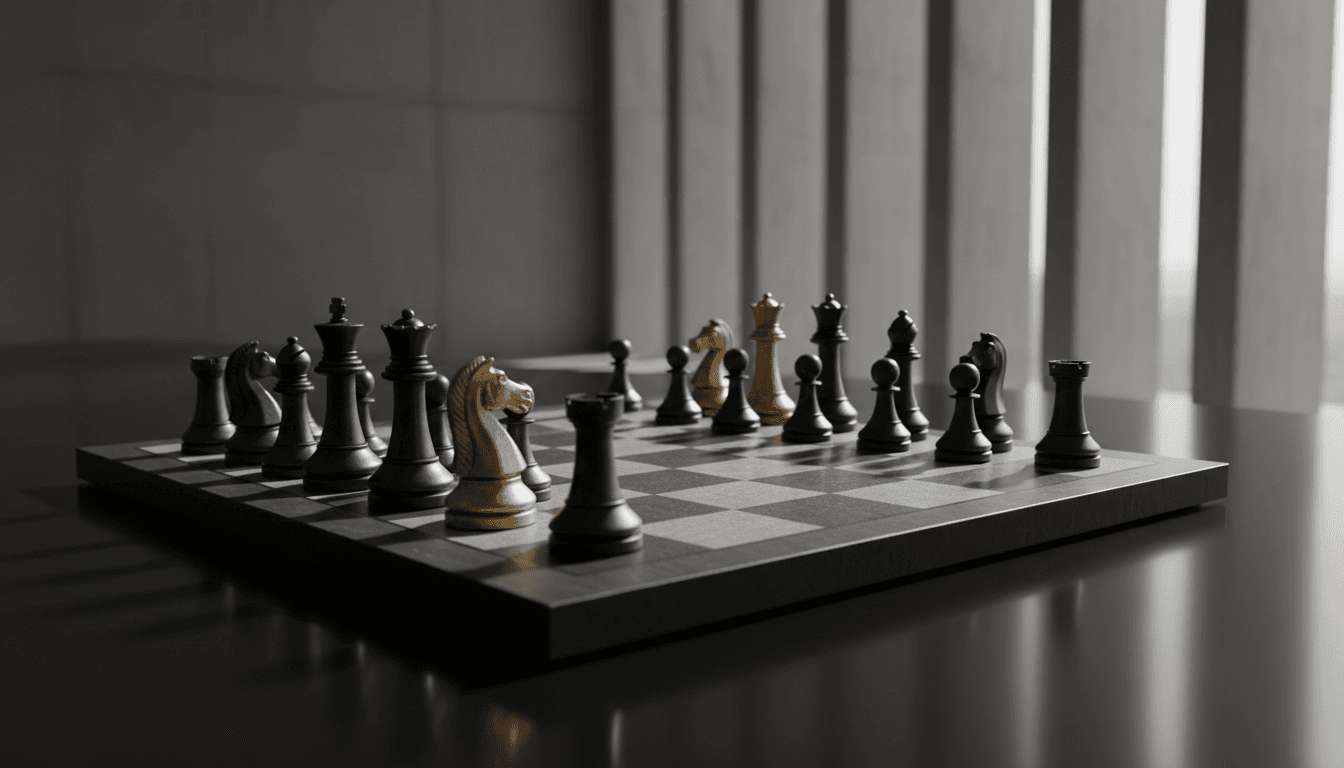 Strategisches Schachspiel auf dunkler Oberfläche